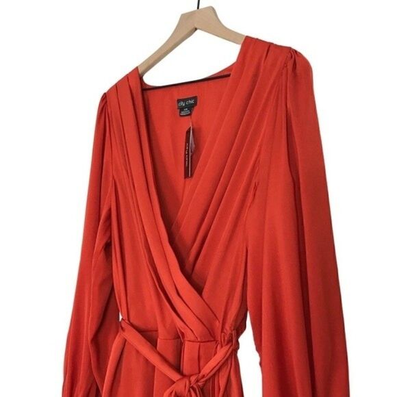 New! City Chic Opulent Faux Wrap Amber Cocktail Party Fall Midi Dress - Picture 7 of 16